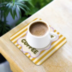 More coffee - Geel - Paars - Strepen - Mok onderzetter kurk middel -sfeer5