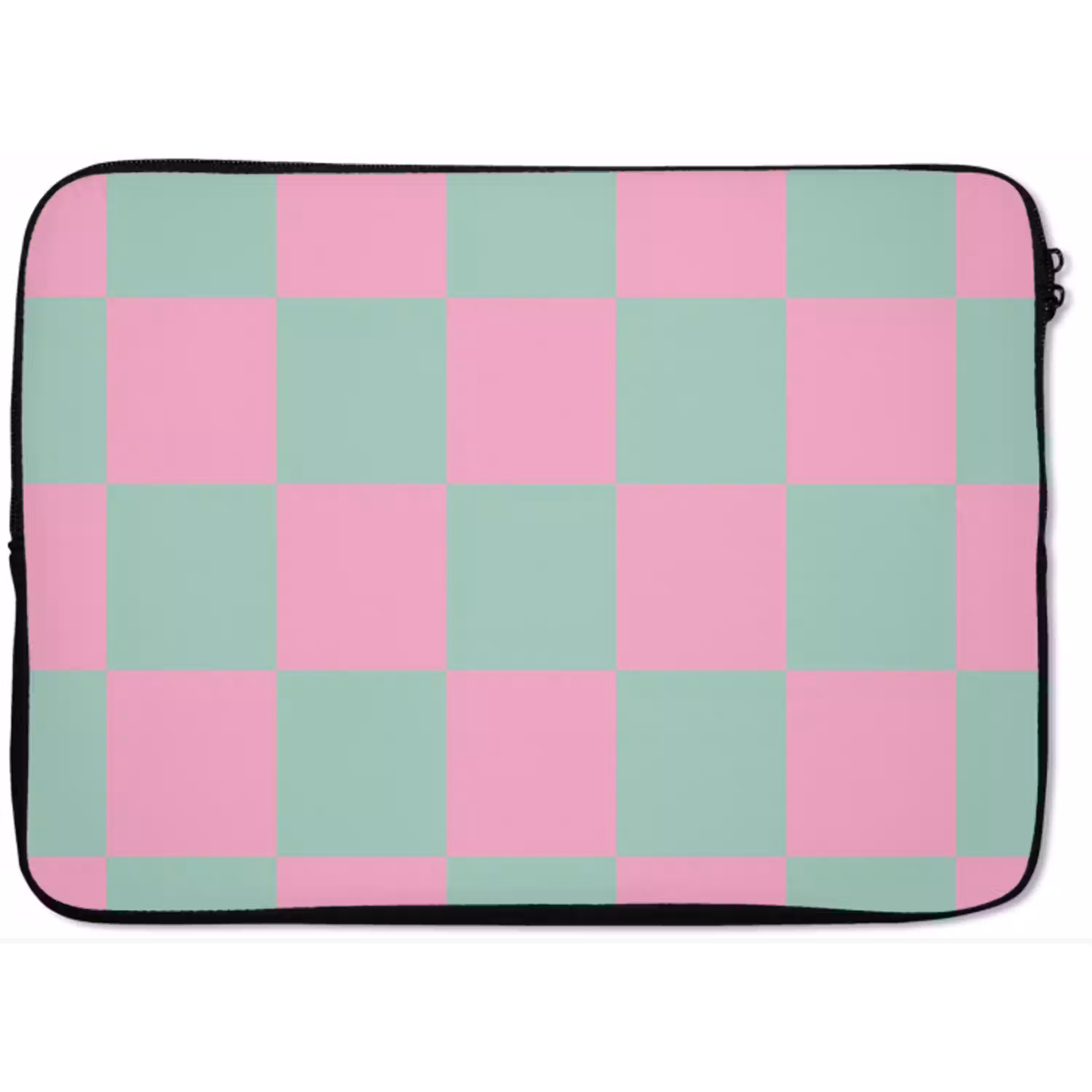 Schaakbord patroon - Groen - Roze - Blokjes laptophoes neopreen klein -zkaufland3dotto