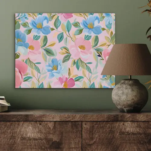 Blauw - Roze - Bloemen PET vilt klein -sfeer2