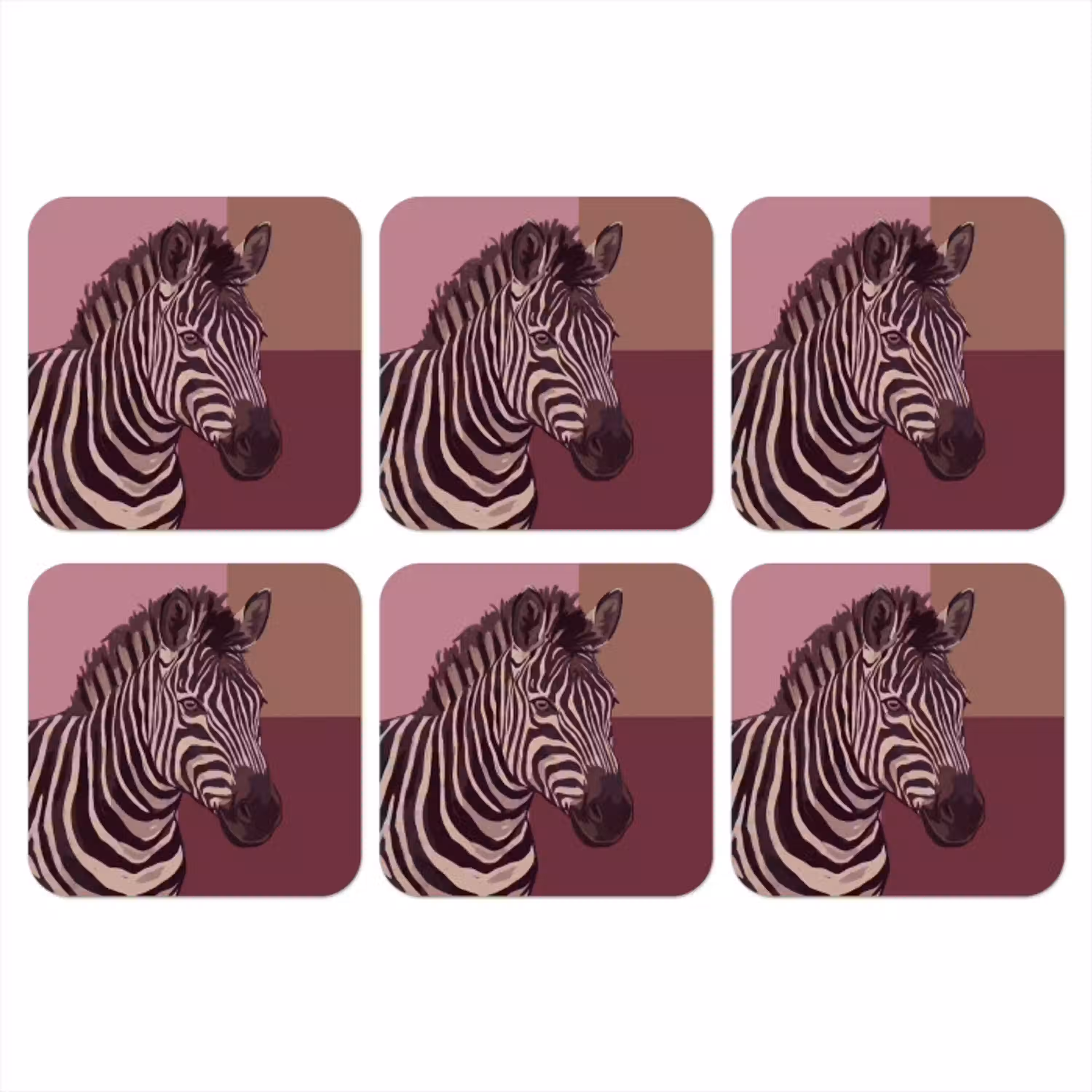 Dieren - Zebrahoofd - Wildlife - Modern - Bruin onderzetter kurk middel -3d