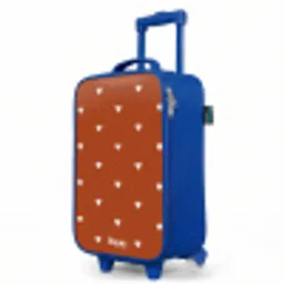 Wit hartjespatroon op oranje bruine achtergrond Kinderkoffer - Blauw klein -productfoto_schuin