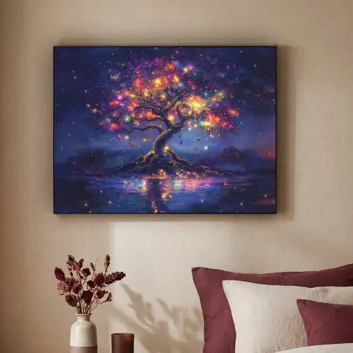 Kosmisch - lichtboom - Kerst - Kleurrijk Textielframe zwart klein -sfeer1