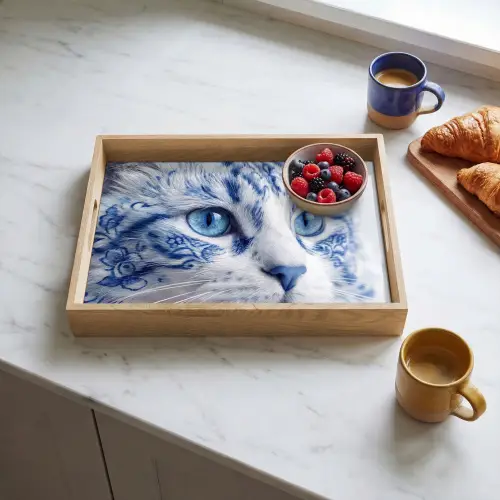 Kat - Patroon - Blauw Dienblad Rechthoek middel -sfeer2