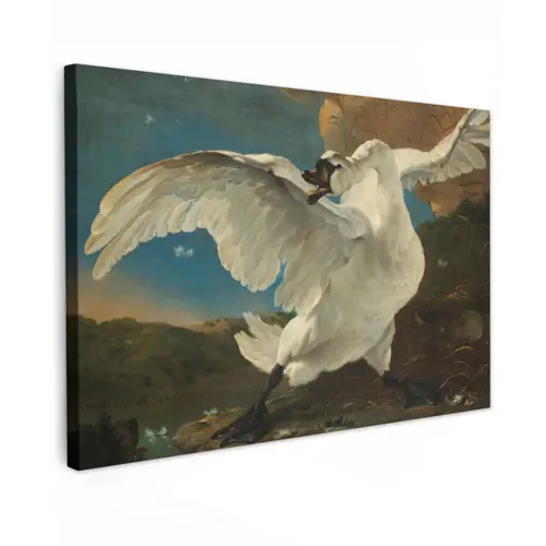 De bedreigde zwaan - Schilderij van Jan Asselijn canvas 2cm klein -z3d