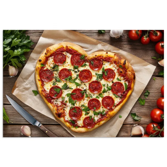 Pizza - Hart - Pepperoni - Tomaat poster papier klein -3d