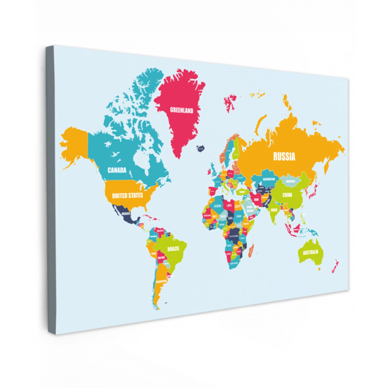Wereldkaart - Kleuren - Letters - Kinderen - Jongens - Meisjes canvas 2cm klein -z3d