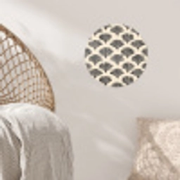 Waaiers - Botanisch - Zwart - Beige Wandcirkel behangsticker klein 186 -sfeer4