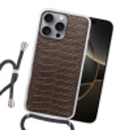 Leer - Krokodil - Mat Hoesje iPhone 16 Pro Max met koord klein -sfeer1