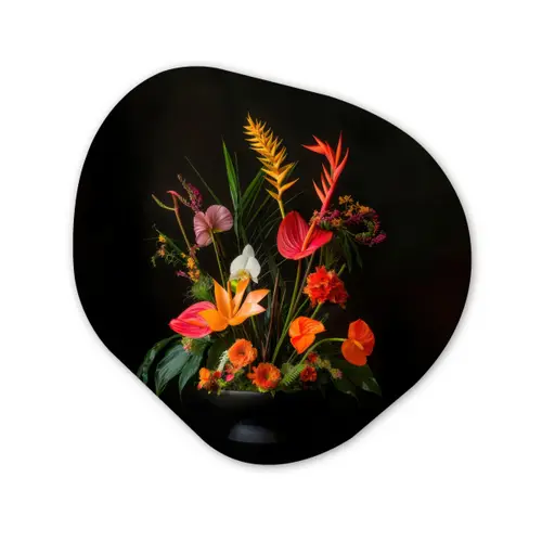 Schaal - Boeket - Bloemen Wandcirkel Organisch Plexiglas middel -3d