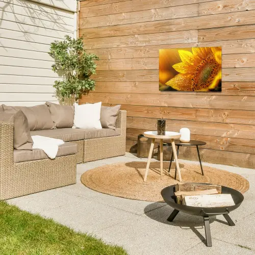 Zonnebloem - Dauwdruppels - Geel - Zonlicht Tuinposter op houten frame 2 cm dik klein -sfeer2