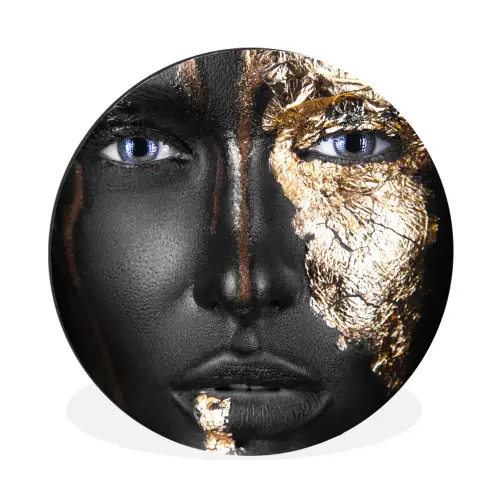 Vrouw - Bladgoud - Zwart - Goud - Luxe Wandcirkel aluminium klein -3d