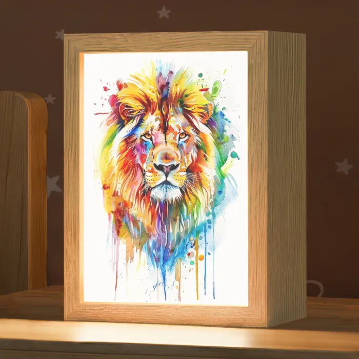 Leeuw - Verf - Kleurrijk - Wit - Dier Light Box met kabel klein -zzz_3d_website