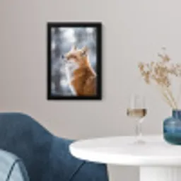 Vos - Sneeuwval - Portret - Winter - Sfeervol fotolijst zwart zonder passe partout klein -sfeer4