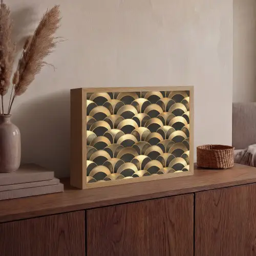 Schubben - Structuur - Goud Light Box met batterij (Wandlamp) middel 907 -sfeer2