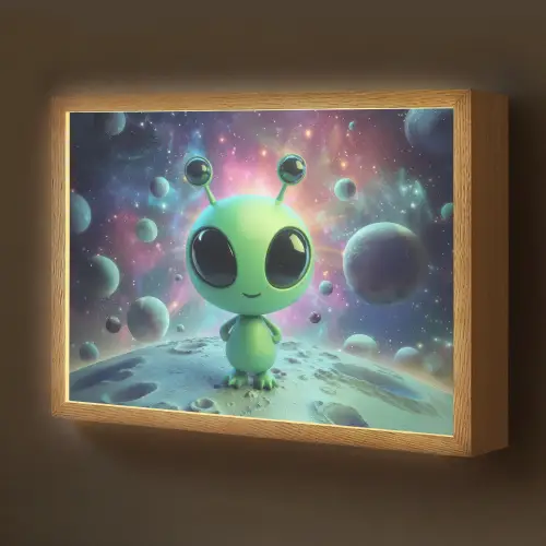 Alien - Groen - Planeten - Ruimte Light Box met batterij (Wandlamp kind) middel -z3d_website