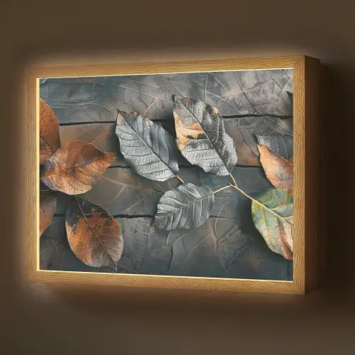 Bladeren - Herfst - Grijs - Natuur Light Box met batterij (Wandlamp) middel -z3d_website
