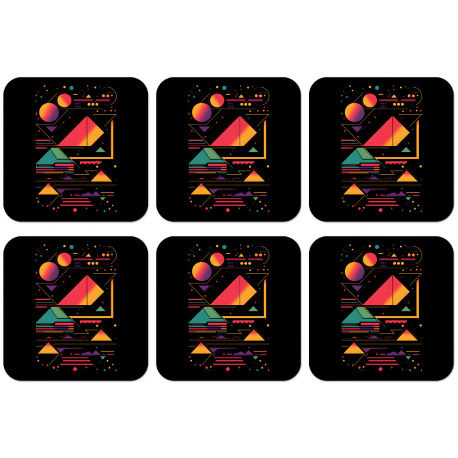 Piramides - Cirkels - Neonkleuren - Geometrisch onderzetter kurk middel -zkaufland3dotto