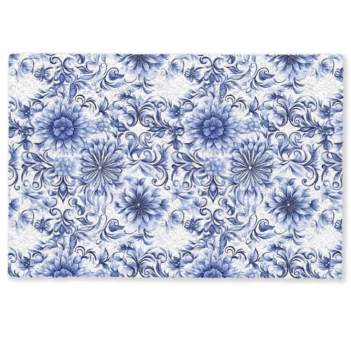 Bloemen - Blauw - Patroon - Wit Deurmat klein 898 -zkaufland3d