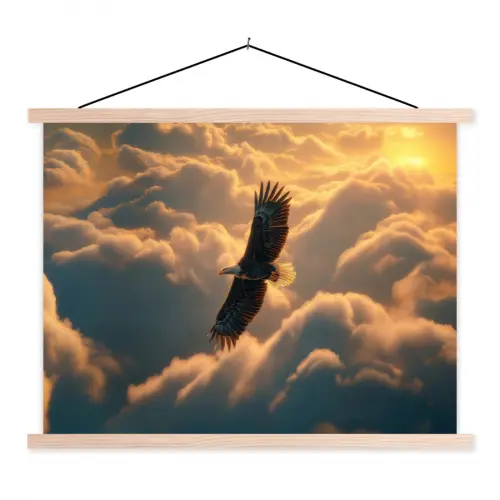 Adelaar - Wolken - Zon textielposter latten blank klein -3d
