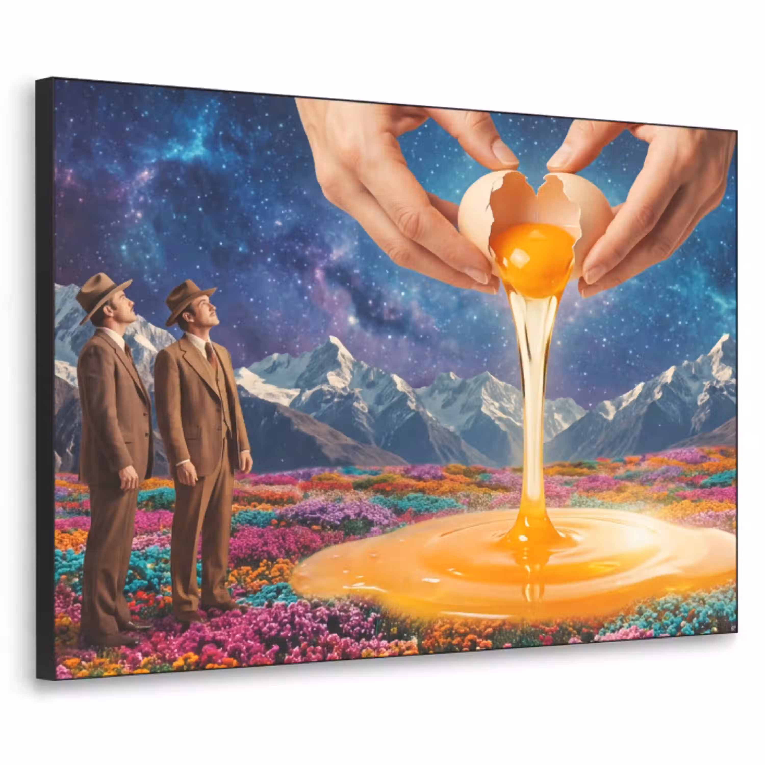 Handen - Ei - Surrealisme Textielframe zwart klein -3d