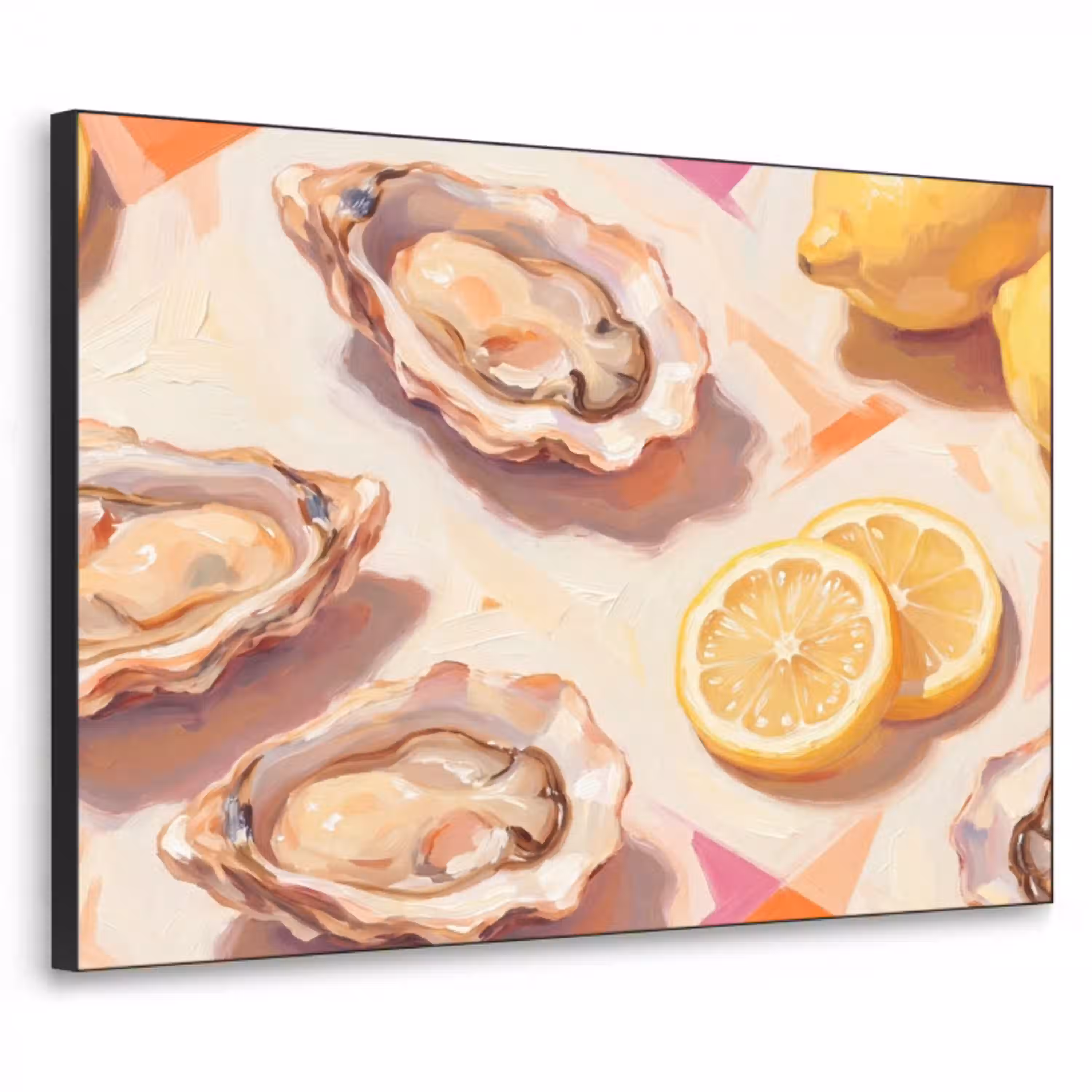 Stilleven - Citroenen - Oesters - Abstract - Oranje Textielframe zwart klein -3d