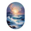Golven - Zee - Kleurrijk - Rotsen Wandcirkel Ovaal Glas middel -3d