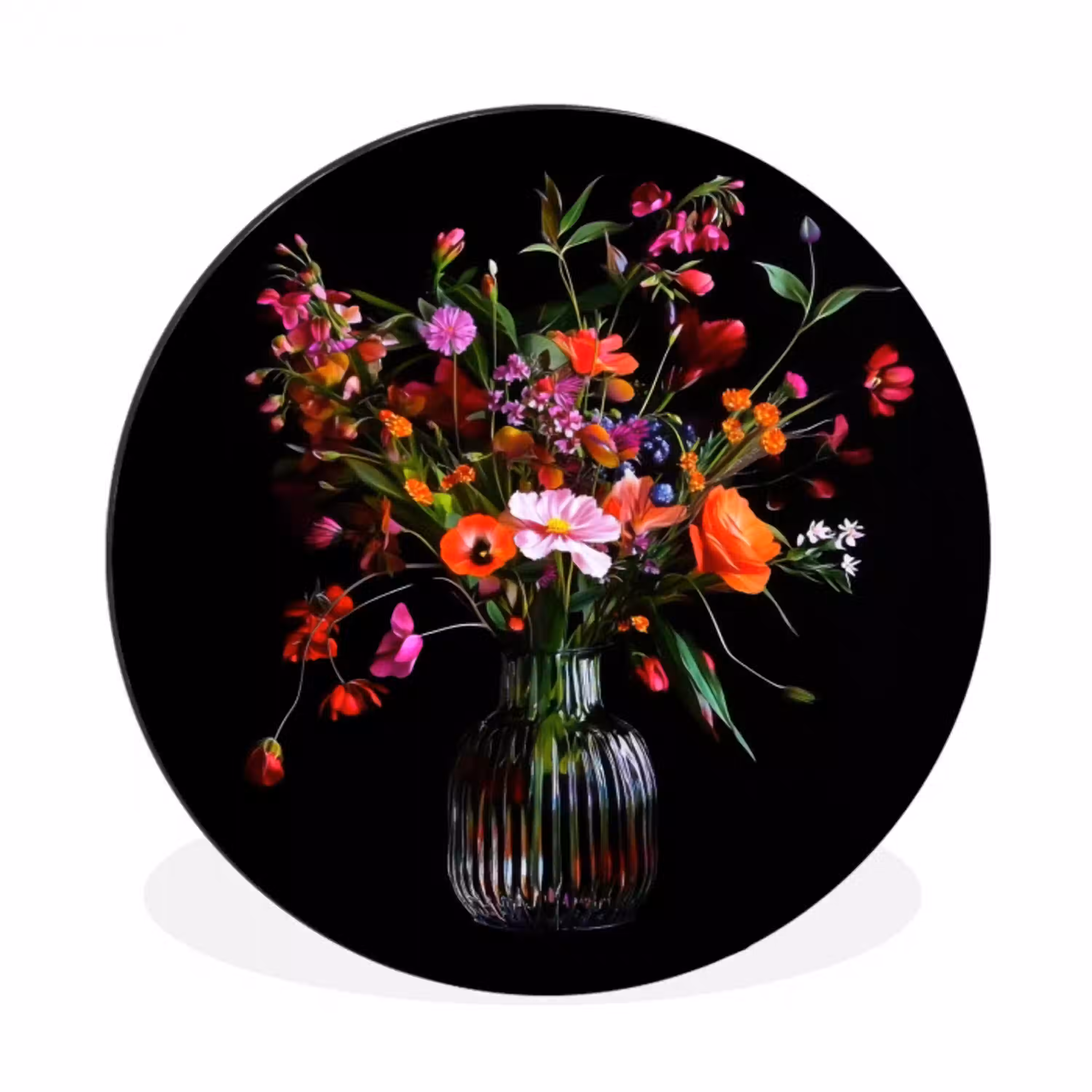 Boeket - Veldbloemen - Vaas Wandcirkel aluminium klein -3d