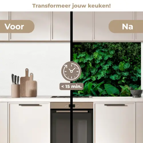 Natuur - Bos - Groen - Monstera keuken achterwand 2 middel -voor-na2_NL
