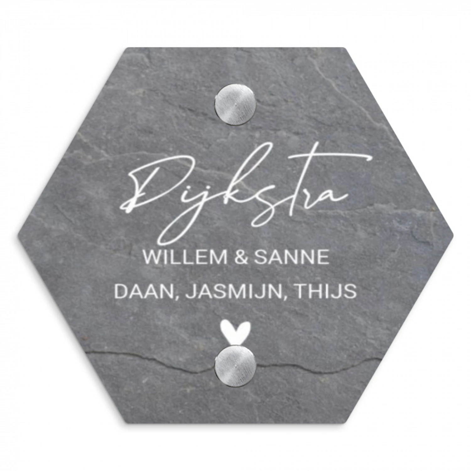 Grijze natuursteen - Sierlijk Naambord Hexagon klein -3d