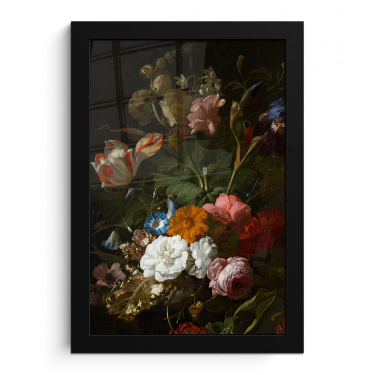 Vaas met bloemen - Schilderij van Rachel Ruysch fotolijst zwart zonder passe partout klein -3d