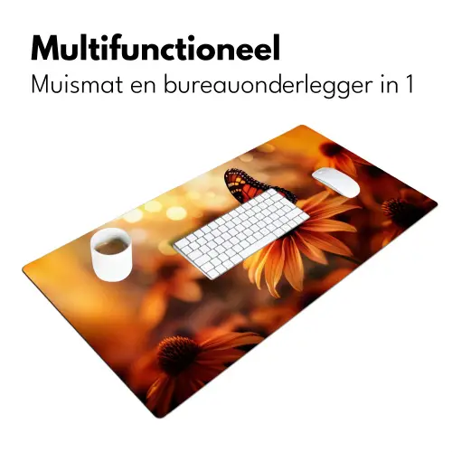 Vlinder - Bloemen - Oranje Muismat XXL klein -sfeer4