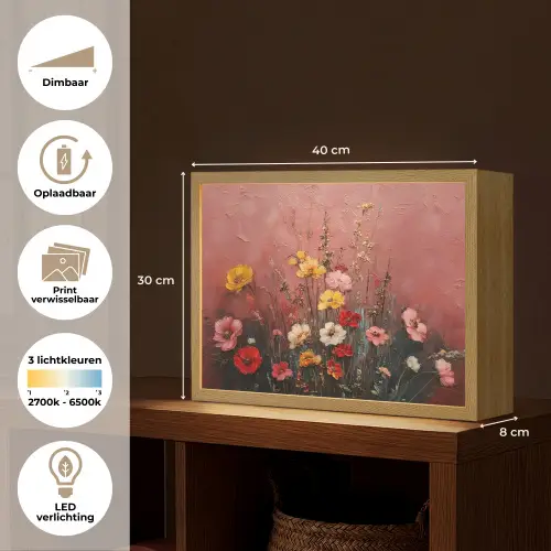 Bloemenboeket - Fijne details - Roze Light Box met batterij (Wandlamp) middel -USP_websiteoverzichtNL