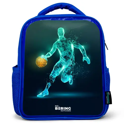 Basketbalspeler in neon dribbelactie Kinderrugzak - Blauw middel -3d