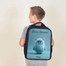 Blauw pluizig monster met hoorns Rugzak - Zwart middel -sfeer2