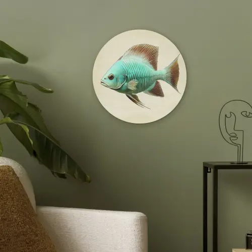 Schubben - Vis - Mint - Minimalistisch Akoestische PET Vilt - Rond klein -sfeer2