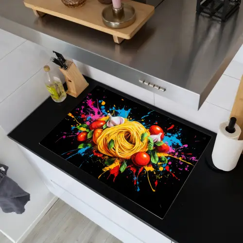 Spaghetti - Graffiti - Verf - Kleurrijk - Eten - Modern Inductie beschemer met haakjes klein -sfeer1