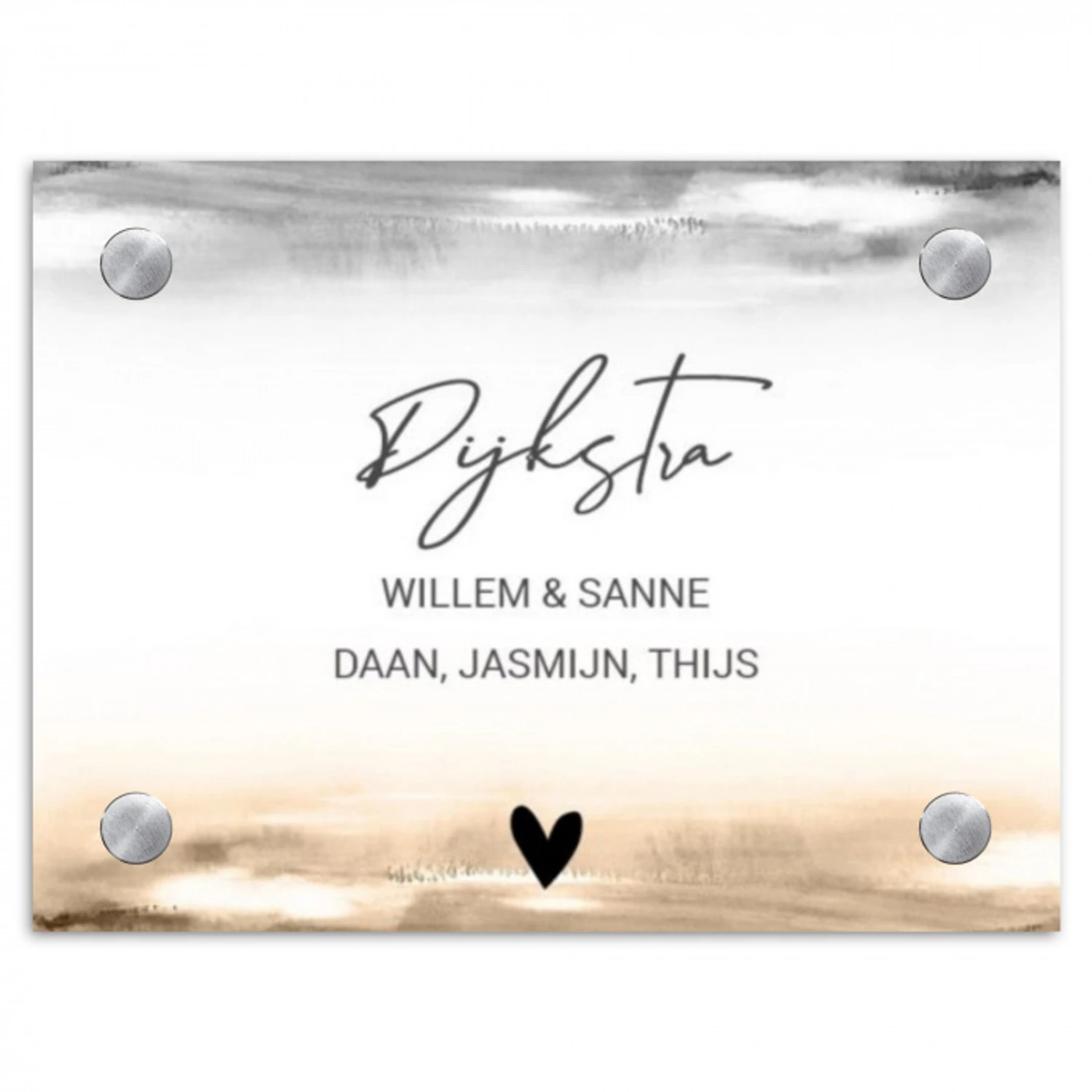 Aquarelachtergrond - Zwart beige - Sierlijk Naambord Rechthoek middel -3d