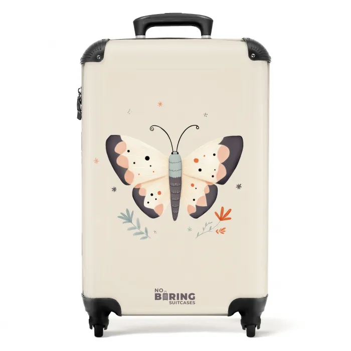 Vlinder in neutrale pastel kleuren NBS - Handbagage koffer - Kinderen Unisex middel -productfoto_recht