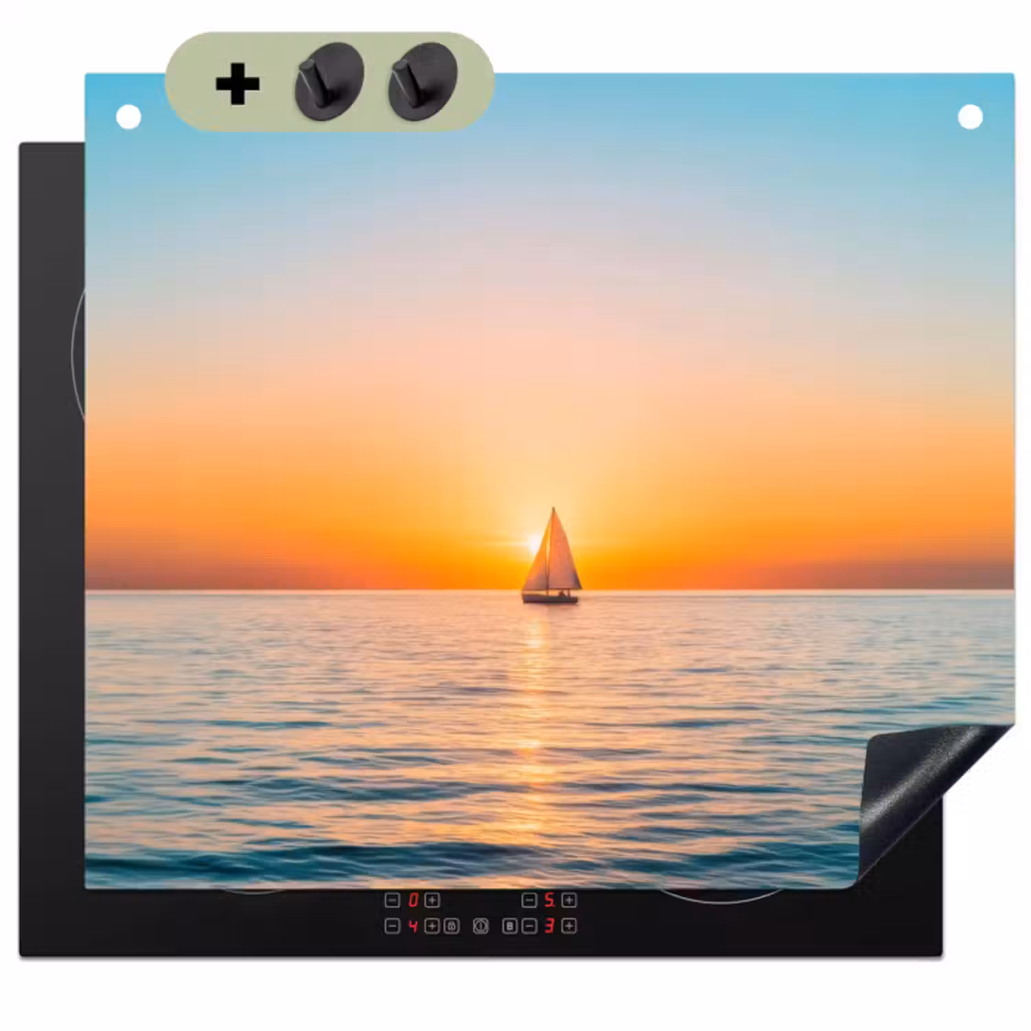 Inductie beschermer en spatscherm (2in1) - Zee - Zeilboot - Zonsondergang