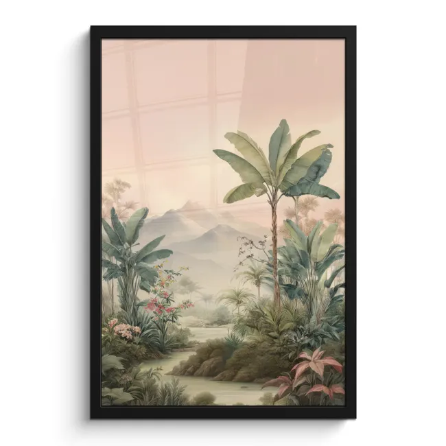 Photo Frame - Tropical landscape - palm trees - Flowers - Pink sky