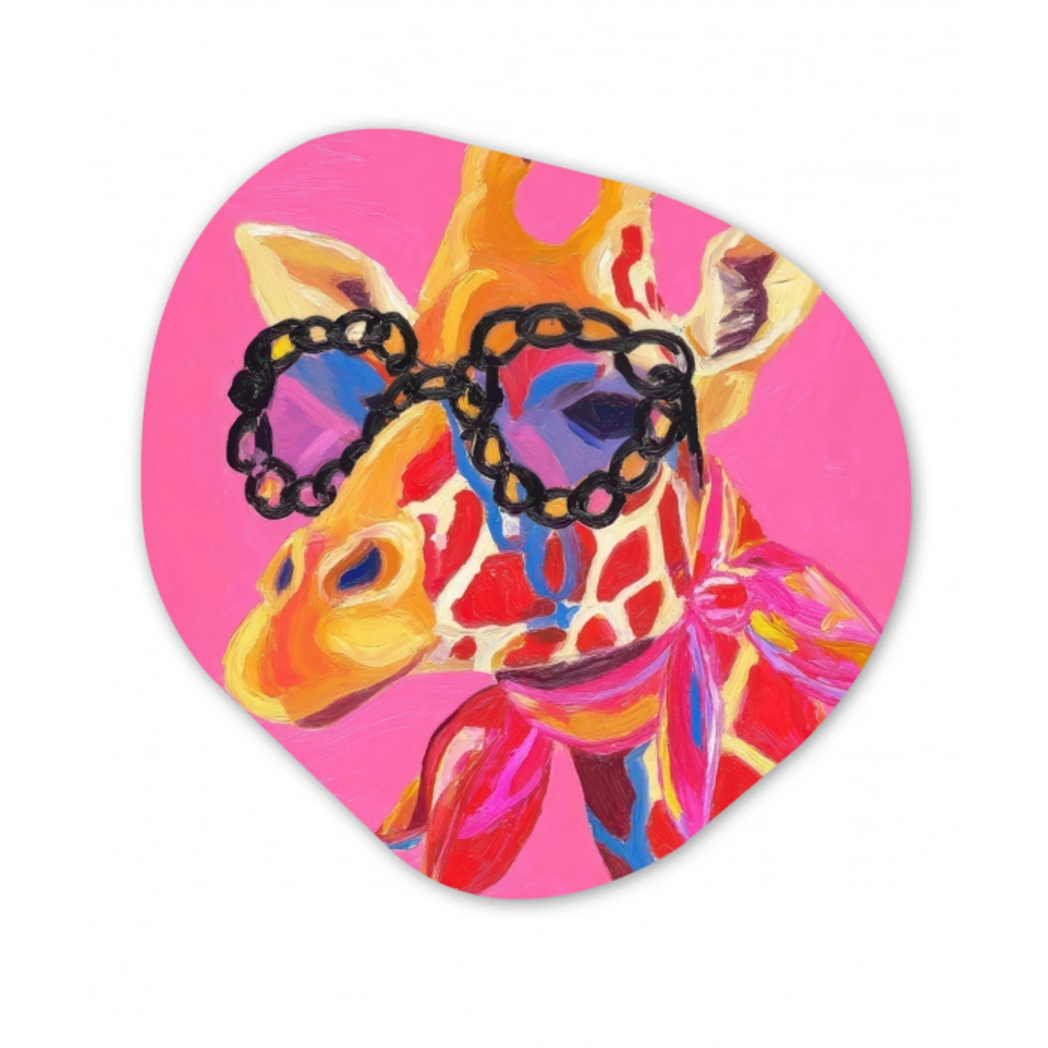 Giraf - Roze - Bril - Sjaal Wandcirkel Organisch Aluminium middel -3d