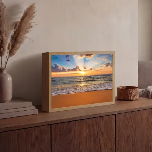 Strand - Zonsondergang - Zee - Wolken - Horizon Light Box met batterij (Wandlamp) middel -sfeer2