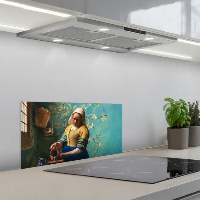 Het Melkmeisje met Blauwe Achtergrond keuken achterwand spatscherm klein -3d_schuin