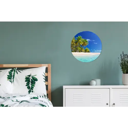 Strand - Zee - Palmboom - Zon - Zomer Wandcirkel aluminium klein -slaapkamer