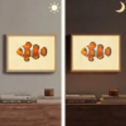 Vis - Oranje - Strepen Light Box met batterij (Wandlamp) middel -sfeer3