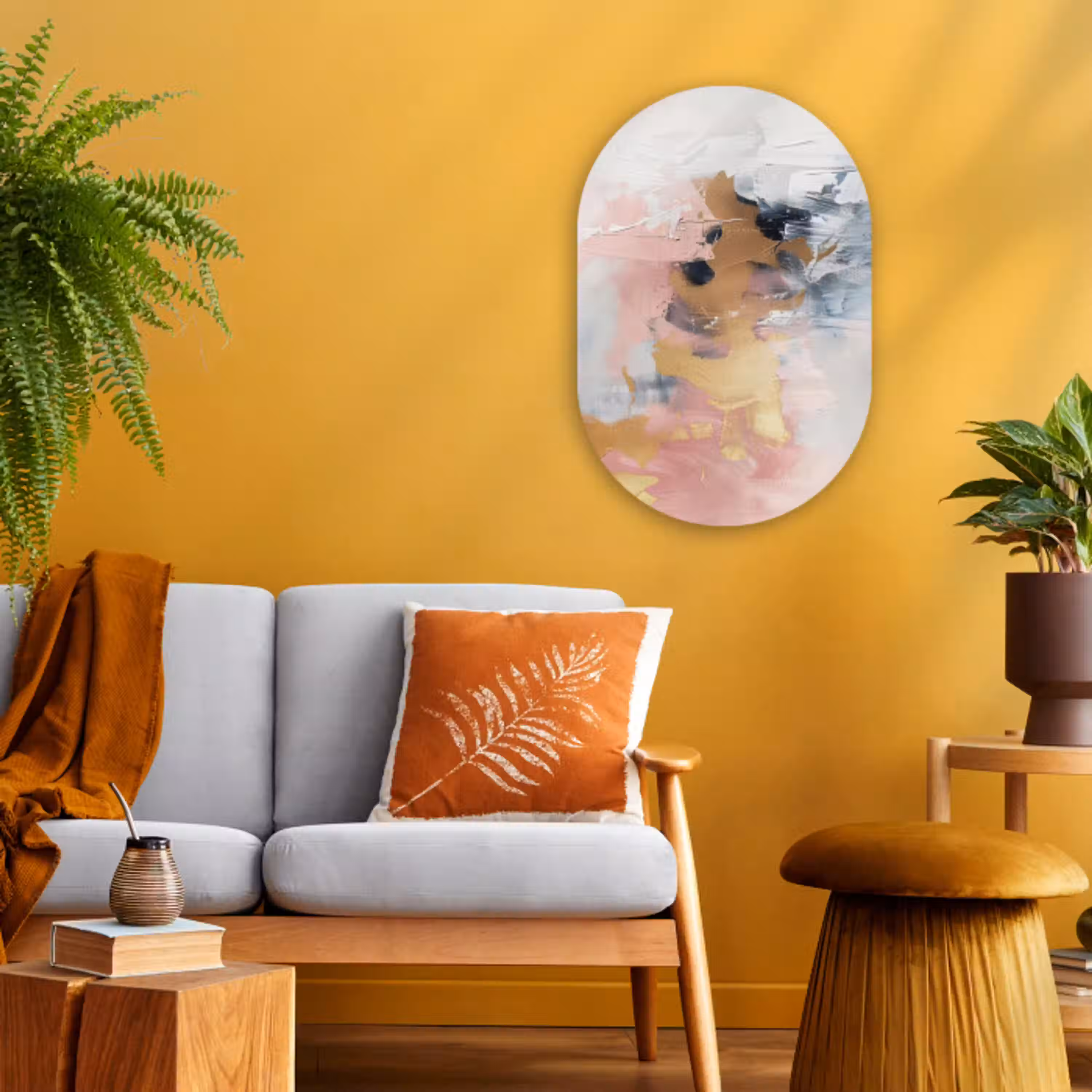 Abstract - Pastel kleuren - Goud - Modern - Aesthetic Wandcirkel Ovaal Forex klein -sfeer4