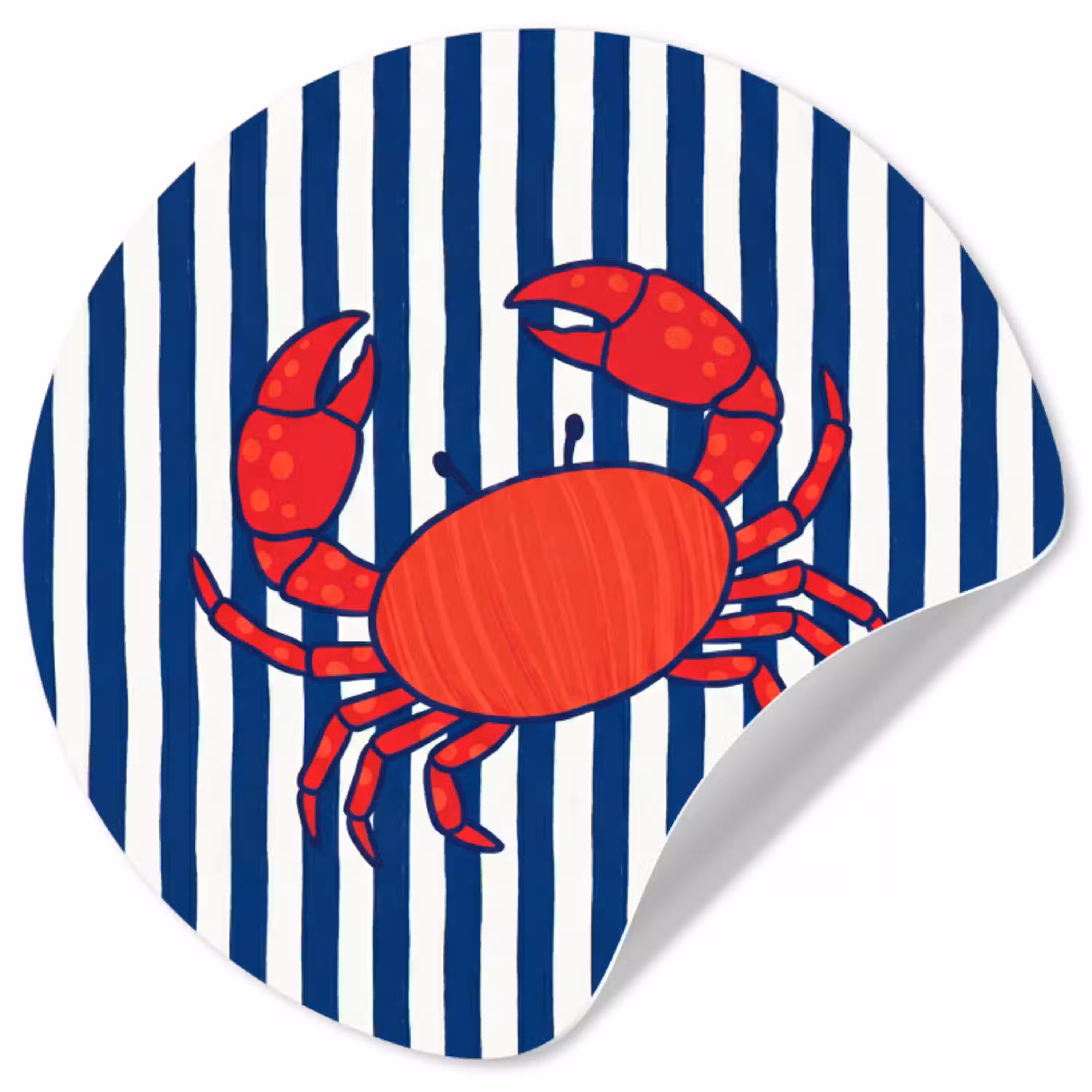 Krab - Strepen - Zeeleven - Illustratie - Rood Wandcirkel behangsticker klein -3d