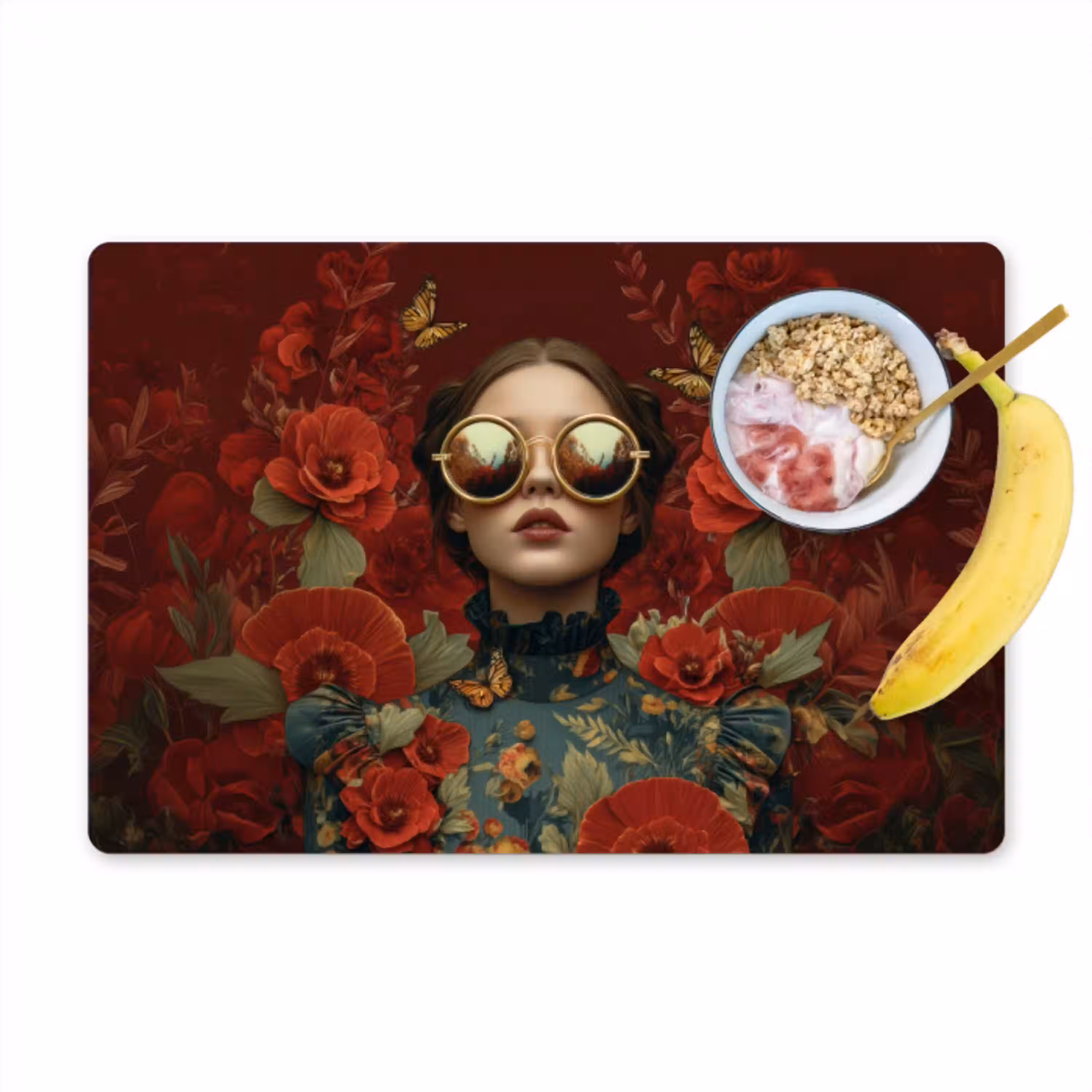 Bloemen - Dieprood - Zonnebril - Vrouw Placemat vinyl groot -zzzproduct_Kitchenyeah-website