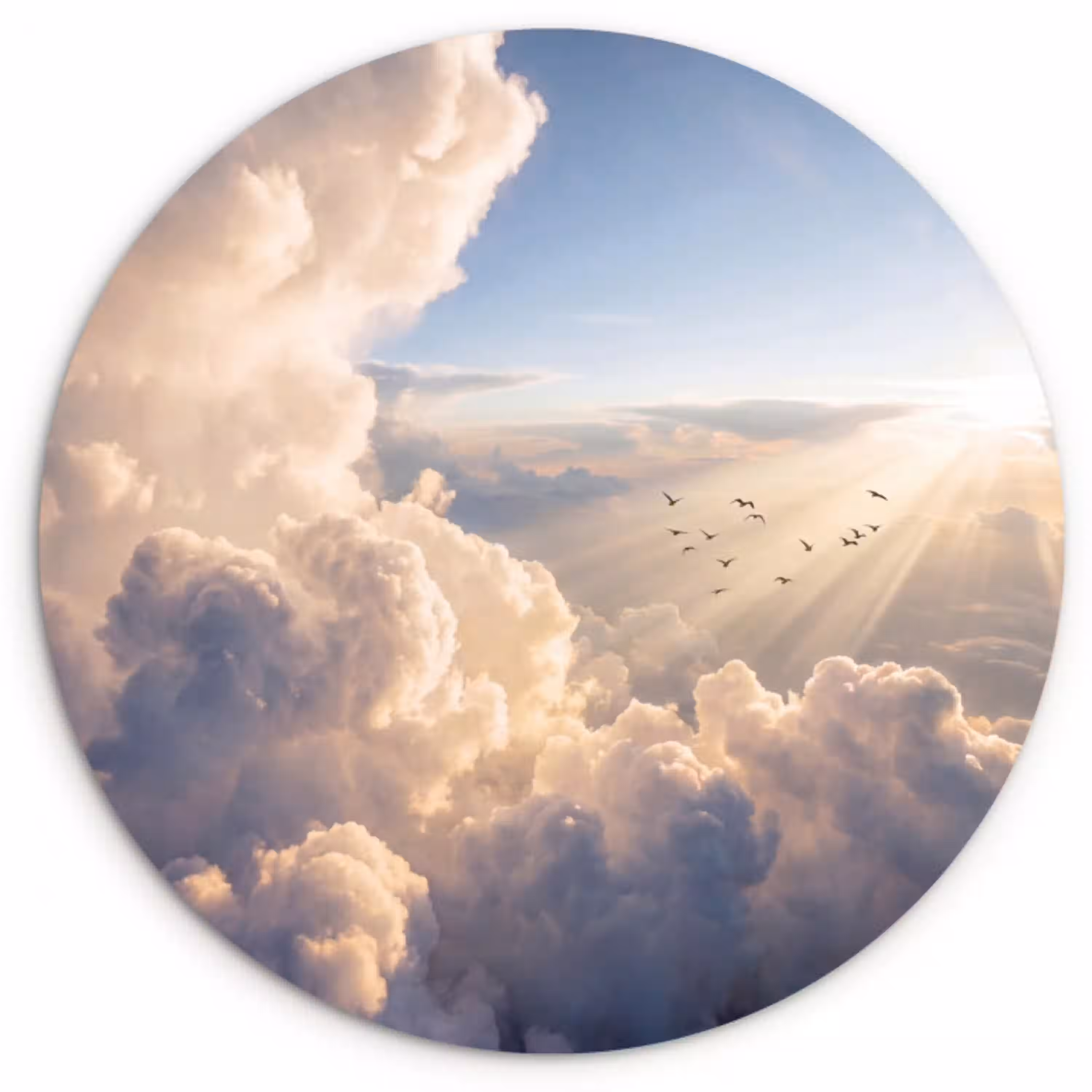 Wolken - Zonnestralen - Natuur - Wit Wandcirkel kunststof plaat 5mm dik klein -3d