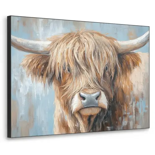 Schotse hooglander - Dieren - Koe - Street art Textielframe zwart klein -3d
